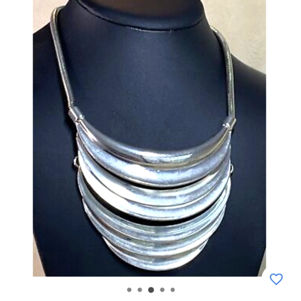 Express Silver Tone Bib Necklace # 7600